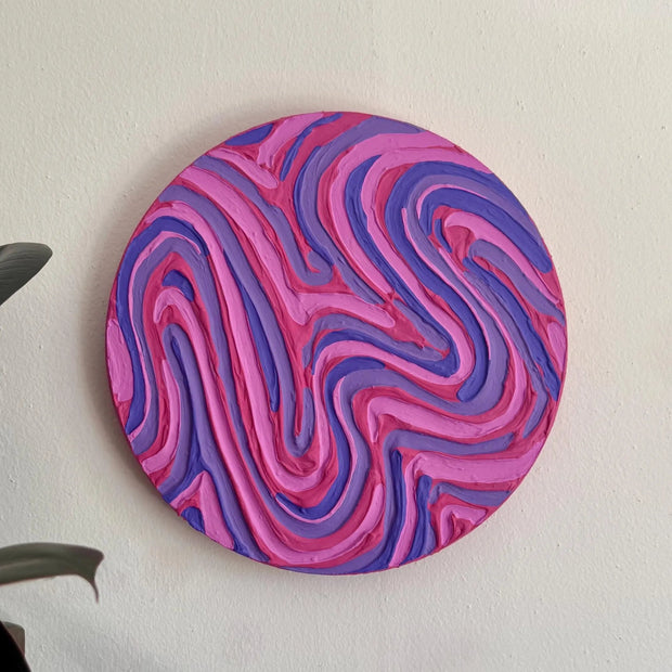 Pink Groovy Textured Round Painting (12x12 in)