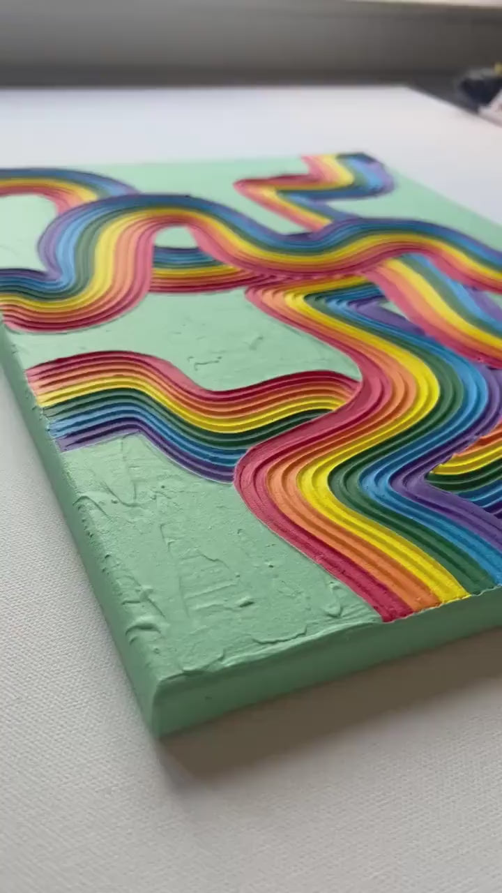 Rainbow Pride Textured Wall Art, Colorful Plaster Art on Canvas (12x16 in)
