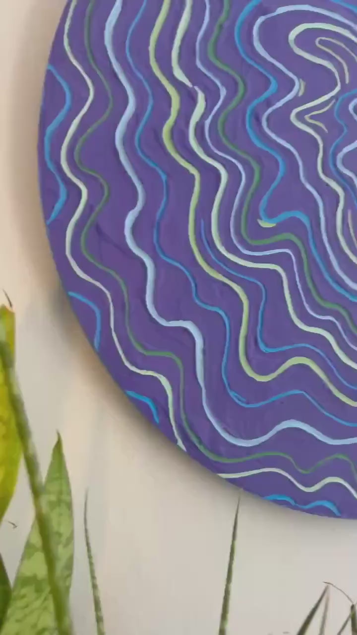 Groovy Textured Large Wall Art, Colorful Plaster Art on Round Canvas (24x24 in)