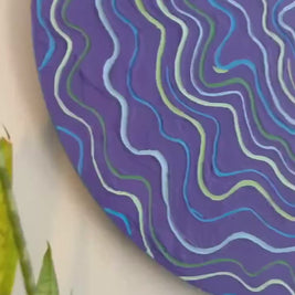 Groovy Textured Large Wall Art, Colorful Plaster Art on Round Canvas (24x24 in)